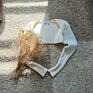 SIMONETT Cream Ribbed Knit Sleeve Sweater Shrug Bolero Wool Women’s One Size